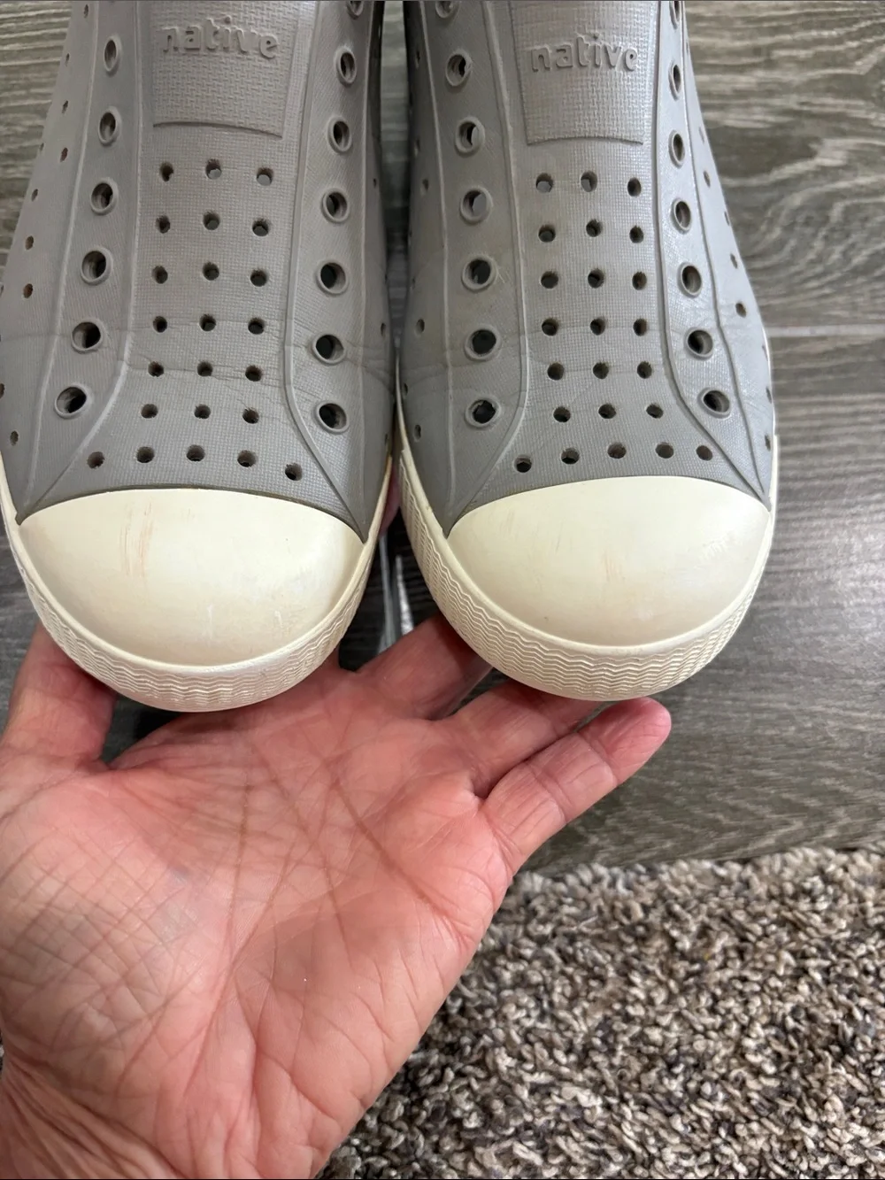 Native Jefferson Slip-On Sneakers in Grey with White Toe